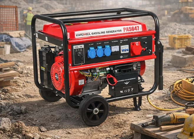 Red open-frame gasoline generator