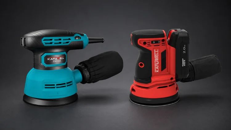 Kafuwell Blue Corded Orbital Sander and Red Cordless Orbital Sander