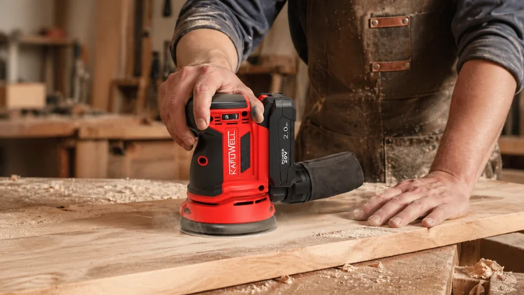 Sanding a Wooden Board Using the Kafuwell 20V Cordless Orbital Sander